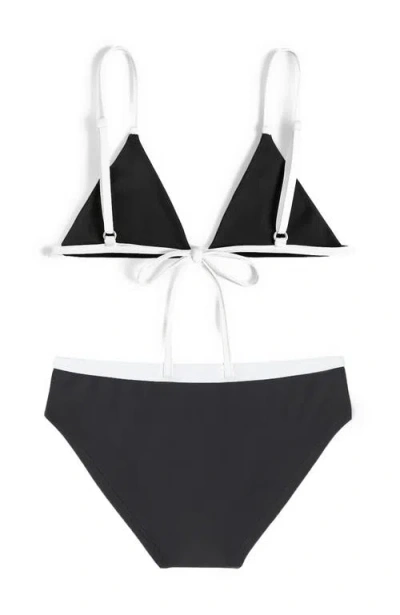 Limeapple Black And White Triangle String Bikini Swimsuit In Black