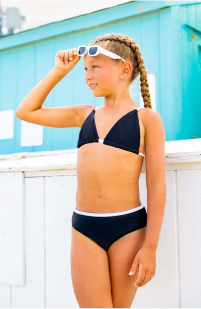 Limeapple Black And White Triangle String Bikini Swimsuit In Black