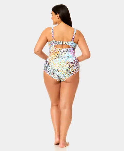 Anne Cole Plus Size Drape Front Underwire One-piece Swimsuit In Multi