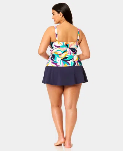 Anne Cole Plus Size Hidden Underwire Drape Front Tankini Top In Multi
