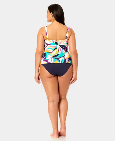 Anne Cole Plus Size Hidden Underwire Drape Front Tankini Top In Multi