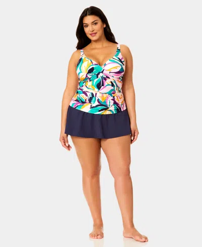 Anne Cole Plus Size Hidden Underwire Drape Front Tankini Top In Multi