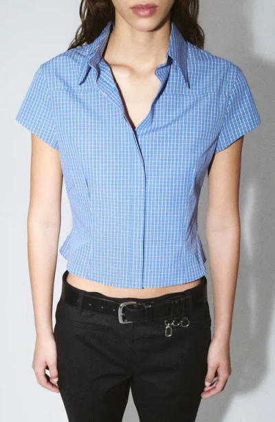 Mango Check Crop Shirt In Blue