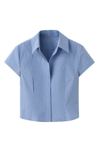 Mango Check Crop Shirt In Blue