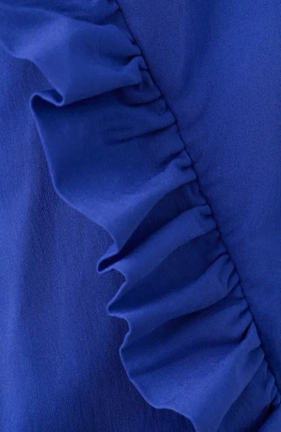 Mango Strapless Dress With Asymmetrical Ruffled Detail In Blue