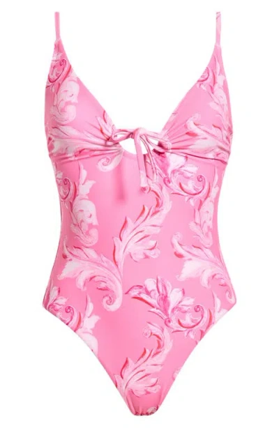 Milly Canopee Ruched Loop One-piece Swimsuit In Pink