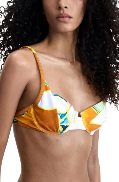 Desigual Printed Triangle Bikini Top In Multi