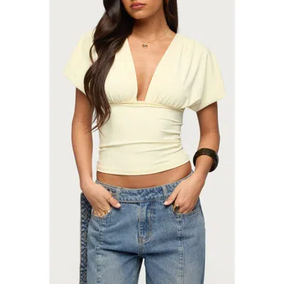 Edikted Flutter Plunging V Neck Top In Yellow