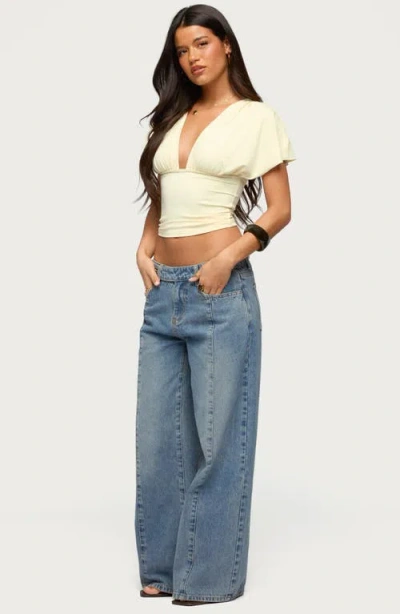 Edikted Flutter Plunging V Neck Top In Yellow