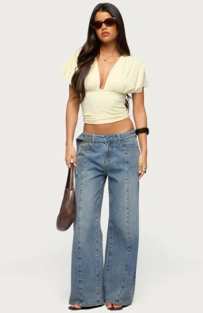 Edikted Flutter Plunging V Neck Top In Yellow