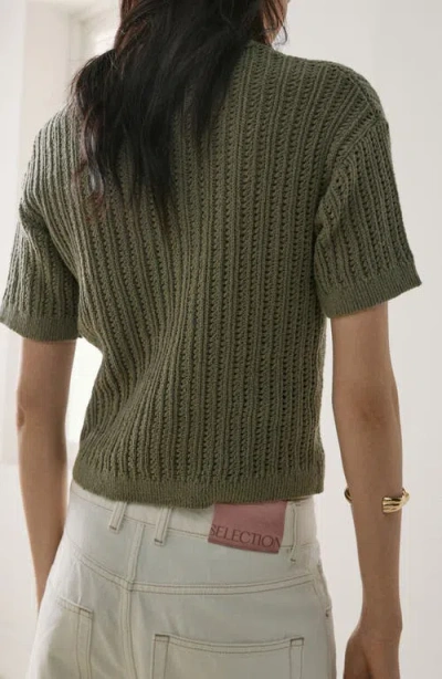 Mango Openwork Sweater Polo In Burgundy