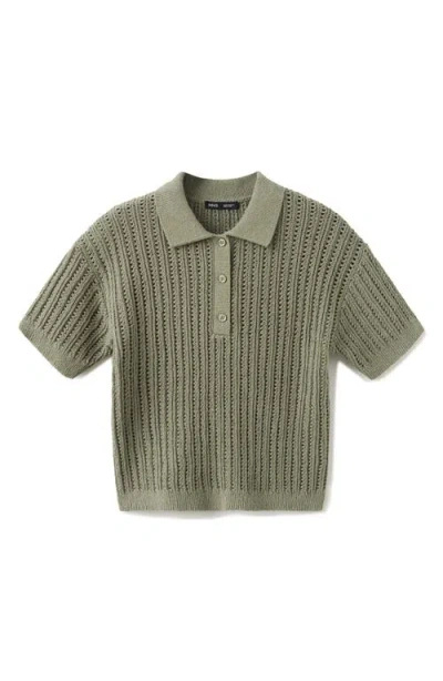 Mango Openwork Sweater Polo In Burgundy