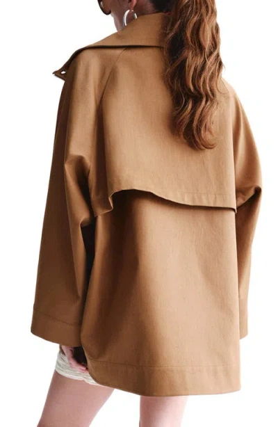 Mango Oversize Funnel Neck Cotton Jacket In Brown