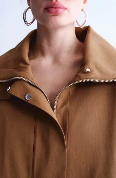 Mango Oversize Funnel Neck Cotton Jacket In Brown