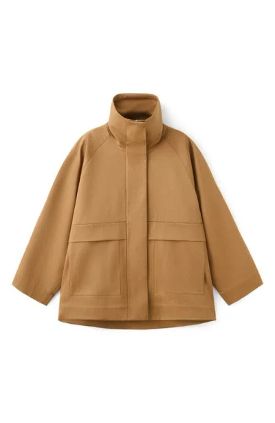Mango Oversize Funnel Neck Cotton Jacket In Brown