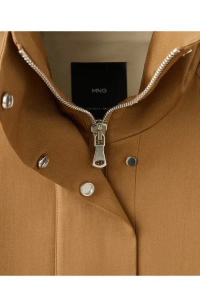 Mango Oversize Funnel Neck Cotton Jacket In Brown