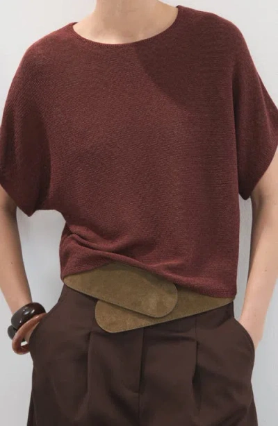 Mango Short Sleeve Sweater In Brown