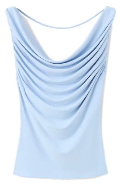 Mango Drape Detail Open Back Top In Blue