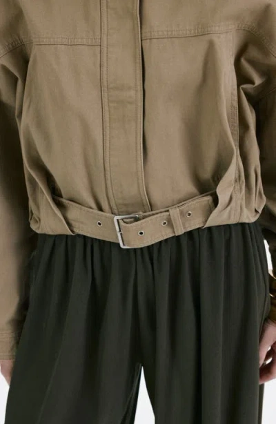 Mango Denim Jacket With Belt In Green
