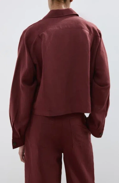 Mango Pocket Lyocell Overshirt In Burgundy