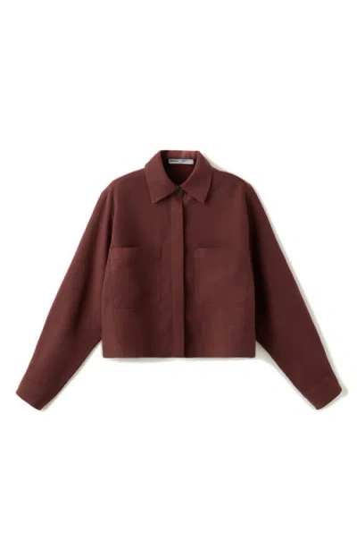Mango Pocket Lyocell Overshirt In Burgundy