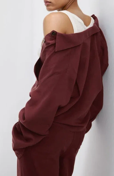 Mango Pocket Lyocell Overshirt In Burgundy