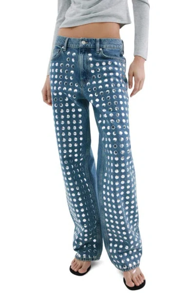 Mango Straight-fit Jeans With Studs In Blue