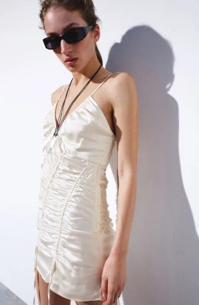 Mango Ruched Satin Minidress In White