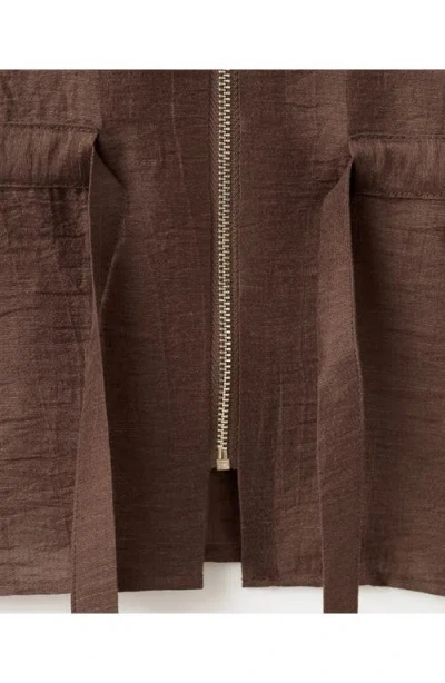 Mango Belted Zip-front Shirt In Brown