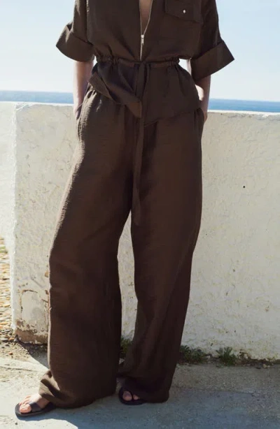Mango Belted Zip-front Shirt In Brown