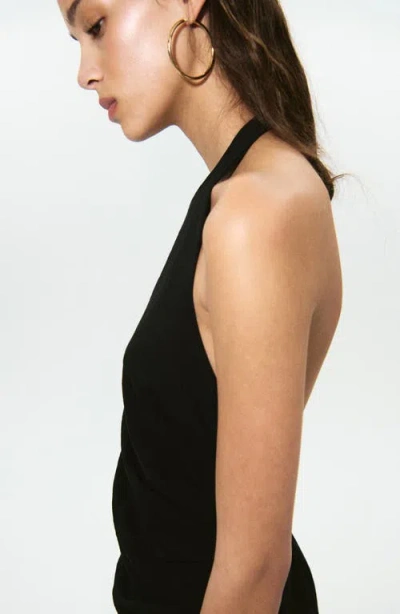 Mango Draped Halter Dress In Black