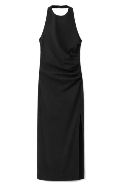 Mango Draped Halter Dress In Black