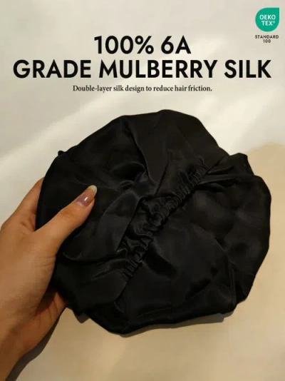 Silksilky Pure Silk Double Layer Night  Bonnet In Black