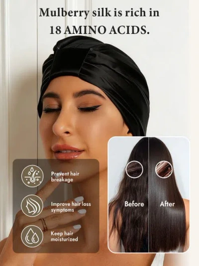 Silksilky Pure Silk Double Layer Night  Bonnet In Black