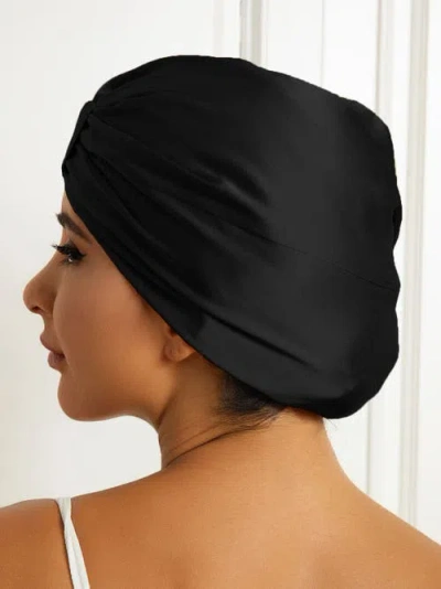 Silksilky Pure Silk Double Layer Night  Bonnet In Black
