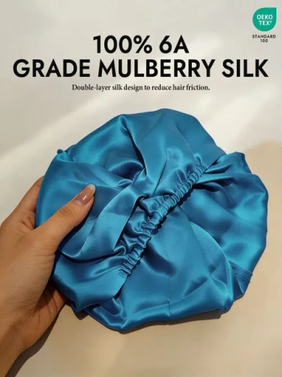 Silksilky Pure Silk Double Layer Night  Bonnet In Blue