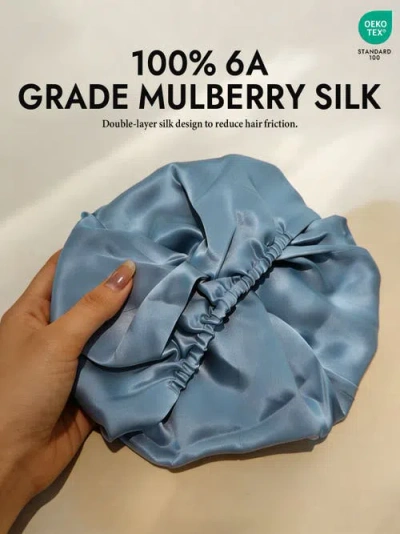 Silksilky Pure Silk Double Layer Night  Bonnet In Blue