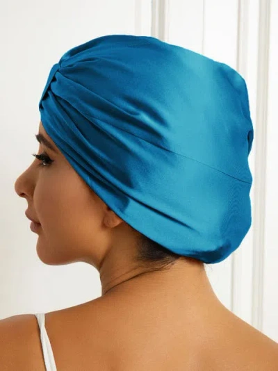 Silksilky Pure Silk Double Layer Night  Bonnet In Blue