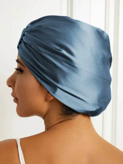 Silksilky Pure Silk Double Layer Night  Bonnet In Blue