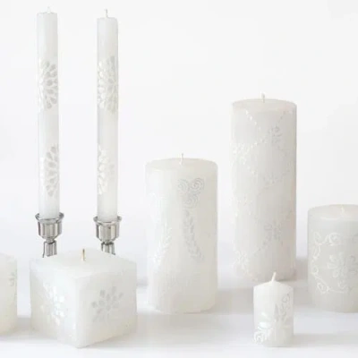 Thumbprint Artifacts White On White Painted Pillar Candle