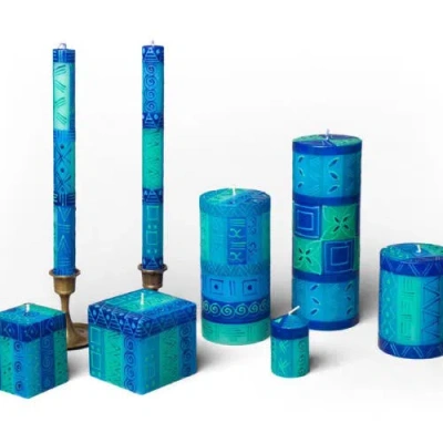 Thumbprint Artifacts Blue & Green Painted Cube Candle