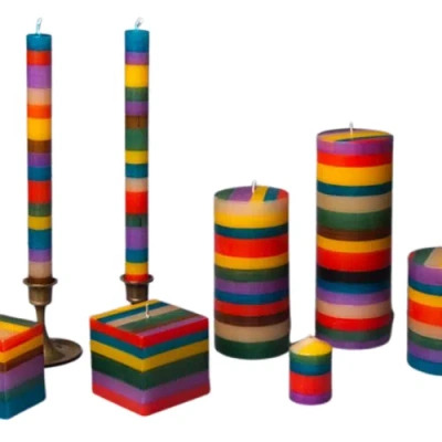 Thumbprint Artifacts Memphis Stripe Painted Cube Candle