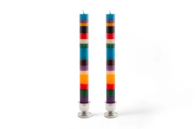 Thumbprint Artifacts Memphis Stripe Painted Cube Candle