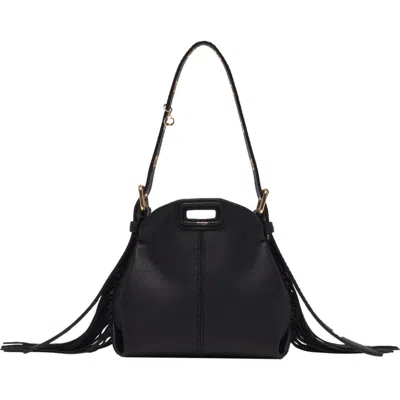 Maje Mini Miss M Fringe-trimmed Leather Shoulder Bag In Black