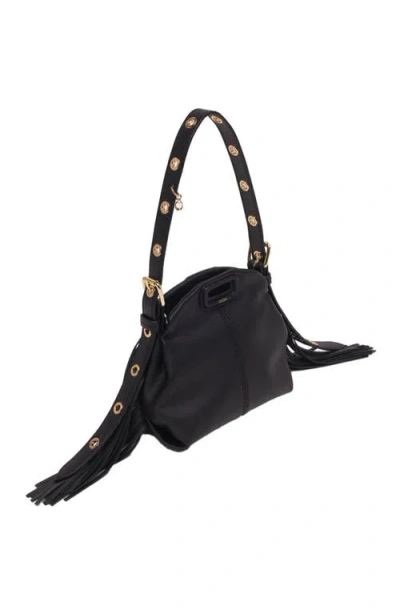 Maje Mini Miss M Fringe-trimmed Leather Shoulder Bag In Black