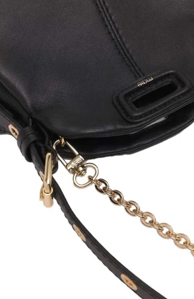 Maje Mini Miss M Fringe-trimmed Leather Shoulder Bag In Black