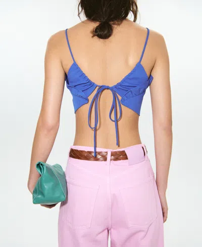 Mango Open-back Crop Top In Blue