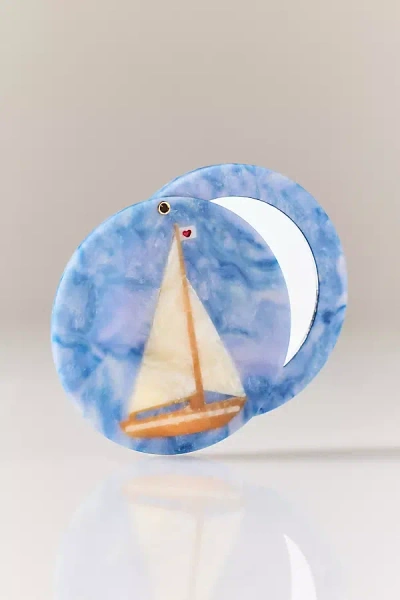 Solar Eclipse Handpainted Compact Mirror In Multi