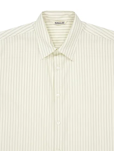 Auralee Stripe-pattern Wool Shirt In Green