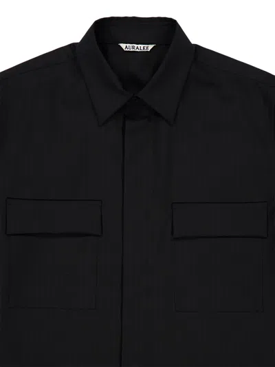 Auralee Flap-pocket Wool Shirt In Black